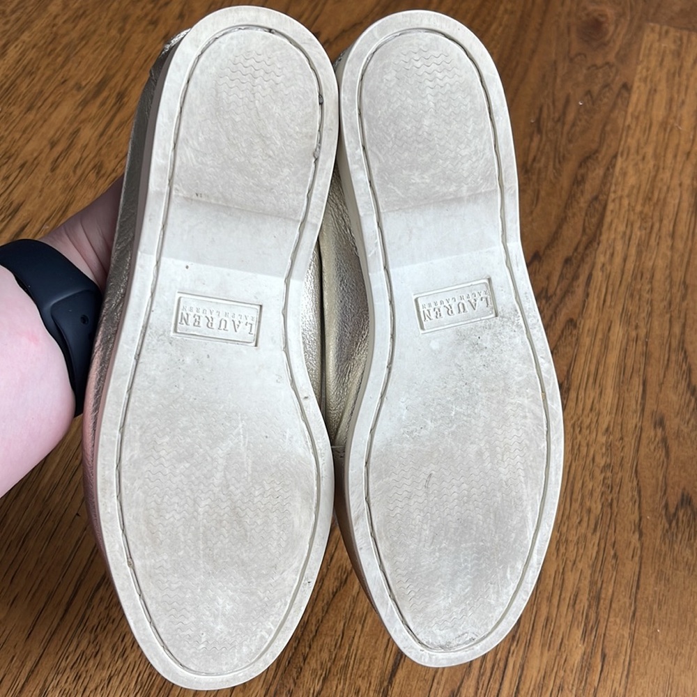 Vintage Lauren Ralph Lauren Yarina Metallic Leather Boat Shoe Gold Women sz 7 B - Picture 6 of 7